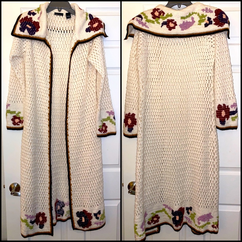 Wool Blend Chunky Crochet Knit Longline Duster Cardigan Sweater